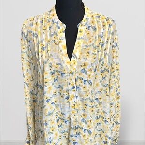 🌼Zac & Rachel Flowy Yellow and Blue Floral Feminine Blouse Boho Size M